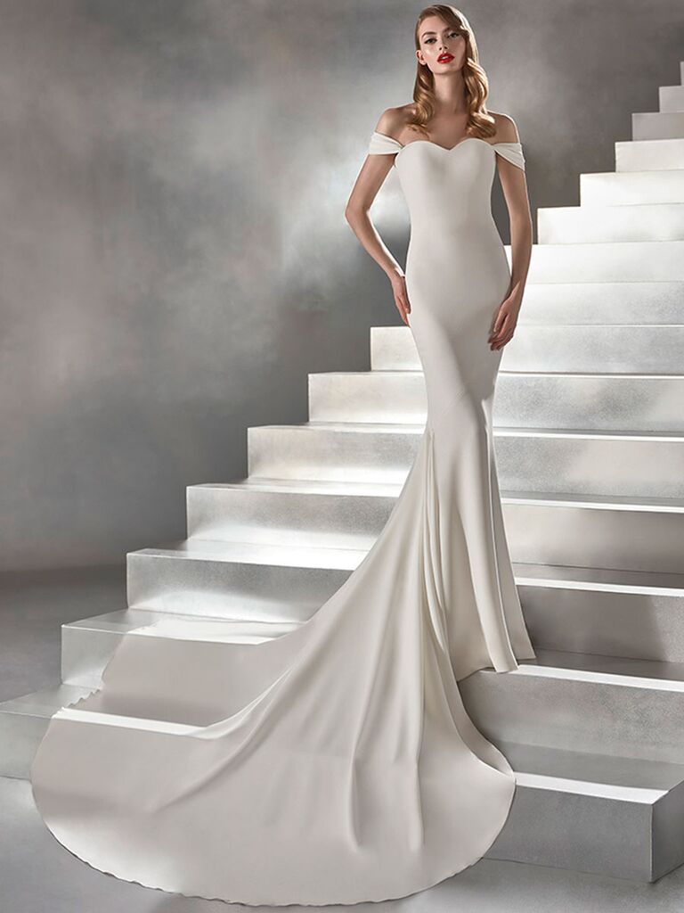 Atelier Provonias wedding dress off-the-shoulder trumpet gown