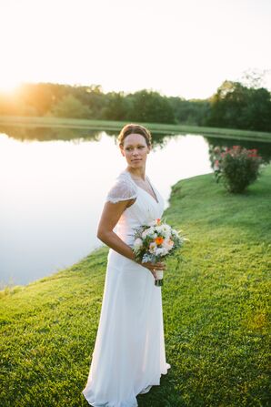 Traditional A-line Wedding Dress with Lace Cap Sleeves