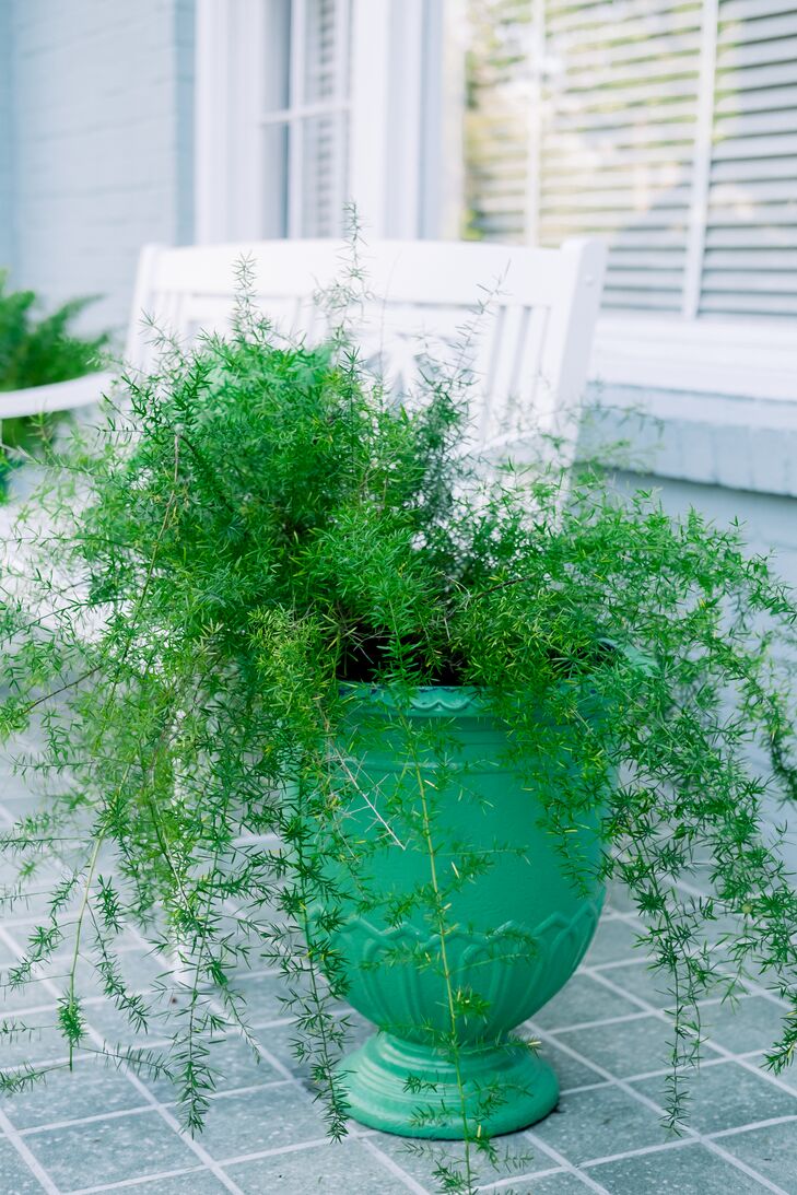 Casual Greenery Arrangement with Green Vase