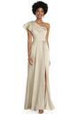 Dessy Group Draped One-Shoulder Flutter Sleeve Maxi Dress with Front Slit - 3099 One Shoulder Bridesmaid Dress - thumbnail - 1