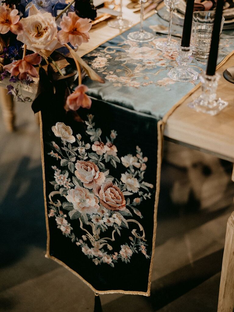 Embroidered Table Runner for your moody wedding