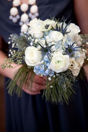 White and Blue Bridesmaid Bouquets