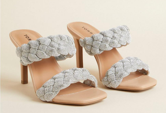 high heels with dual woven crystal straps