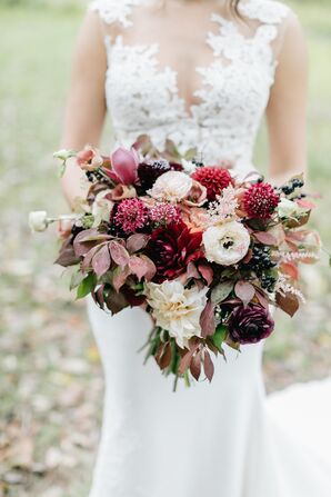Fall Bouquet with Dahlias, Berries and Leaves