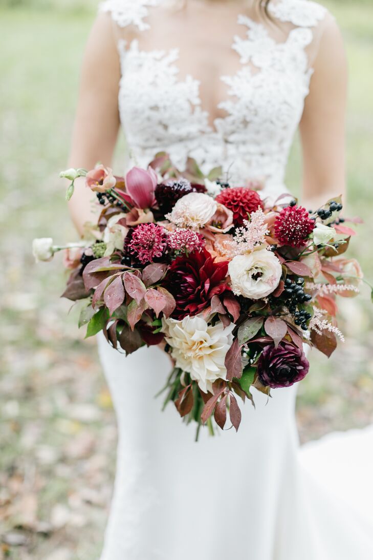 Fall Bouquet with Dahlias, Berries and Leaves