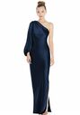 Dessy Group One-Shoulder Puff Sleeve Maxi Bias Dress with Side Slit - 8216 One Shoulder Bridesmaid Dress - thumbnail - 1