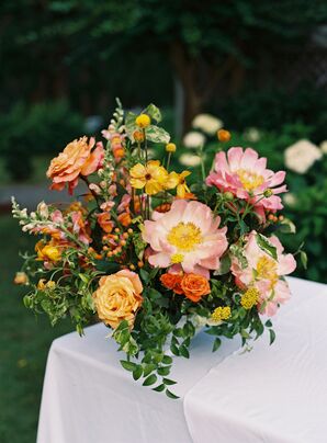 Warm-Toned Floral Arrangement With Pink, Yellow, Coral and Orange