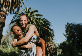Couple hugging in Los Angeles park