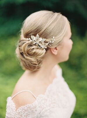 Gold and Crystal Floral Comb