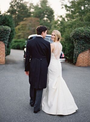 White Carolina Herrera Wedding Dress with Train