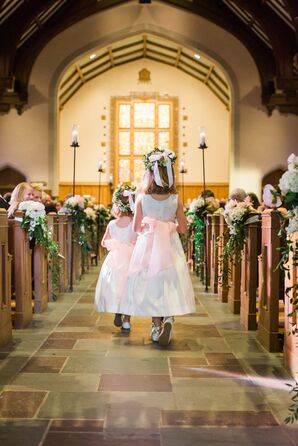 Classic White Flower Girl Dress with Blush Bow