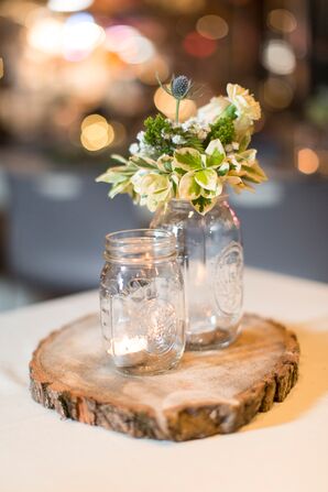 Mason Jar and Tree Slice Centerpiece