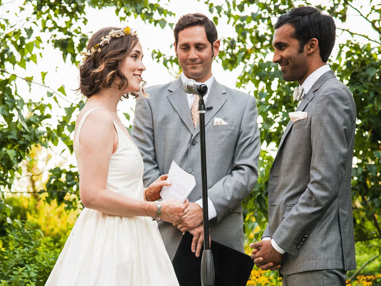 Bride and Groom share vows at civil ceremony.
