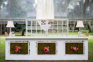 Moss and Flower-Decorated Wedding Cocktail Bar