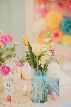 Tulip, Ranunculus and Stock Centerpieces
