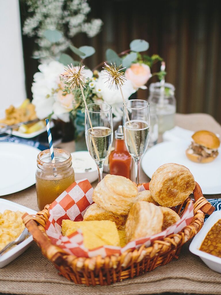 Southern wedding food idea with biscuits and beans