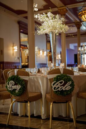 Newlywed Chair Wreaths and Elegant Dining Table Decor
