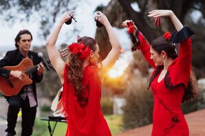 Flamenco Dancers in Red Performing at a San Diego Wedding Reception