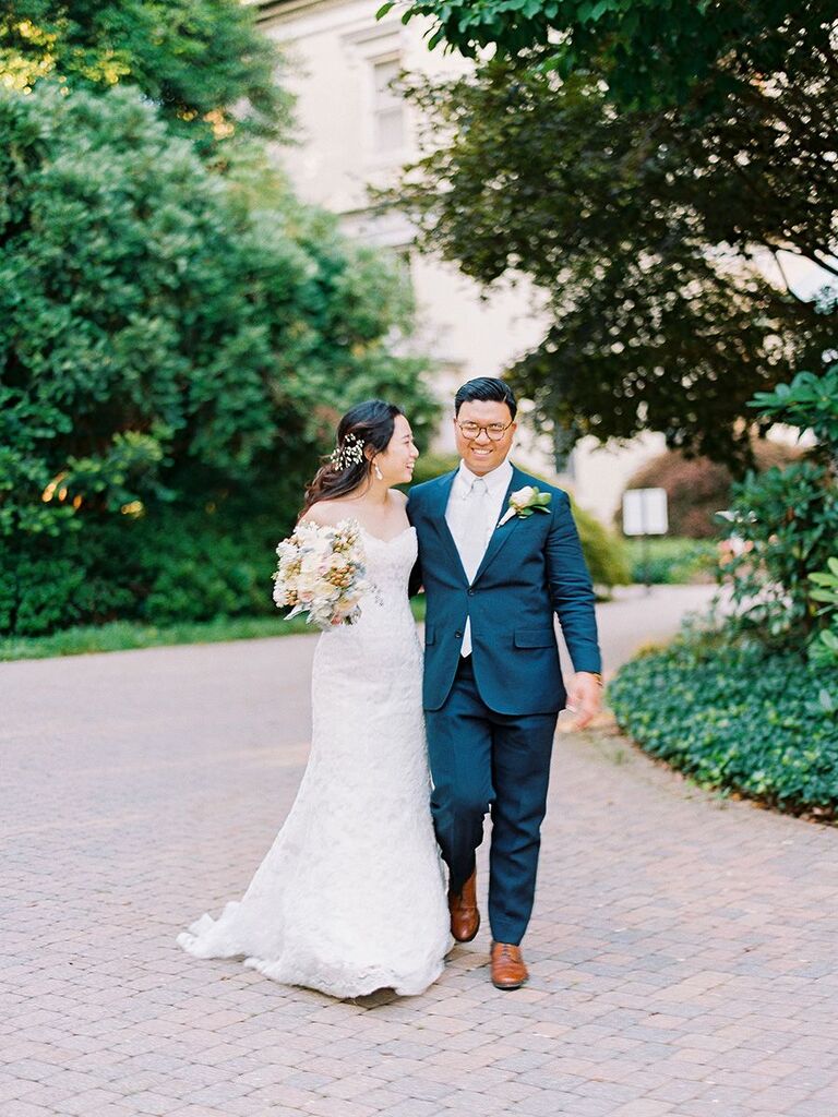 bride and groom walking