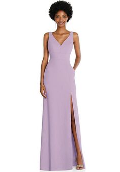 Dessy Group Square Low-Back A-Line Dress with Front Slit and Pockets - 6857 V-Neck Bridesmaid Dress