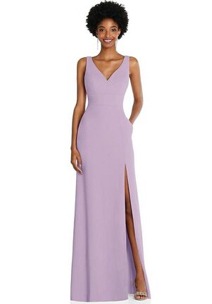 Dessy Group Square Low-Back A-Line Dress with Front Slit and Pockets - 6857 V-Neck Bridesmaid Dress