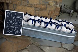 White and Navy Blanket Winter Wedding Favors
