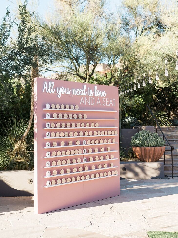 Peach-Hued Escort Card Wall in Scottsdale, Arizona