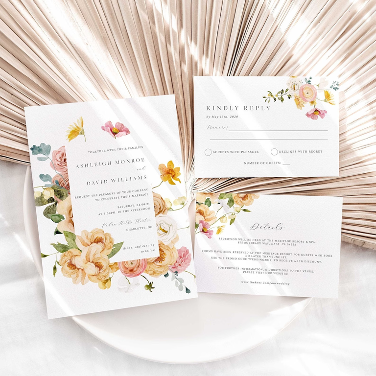Floral wedding invitations downloadable flower invites