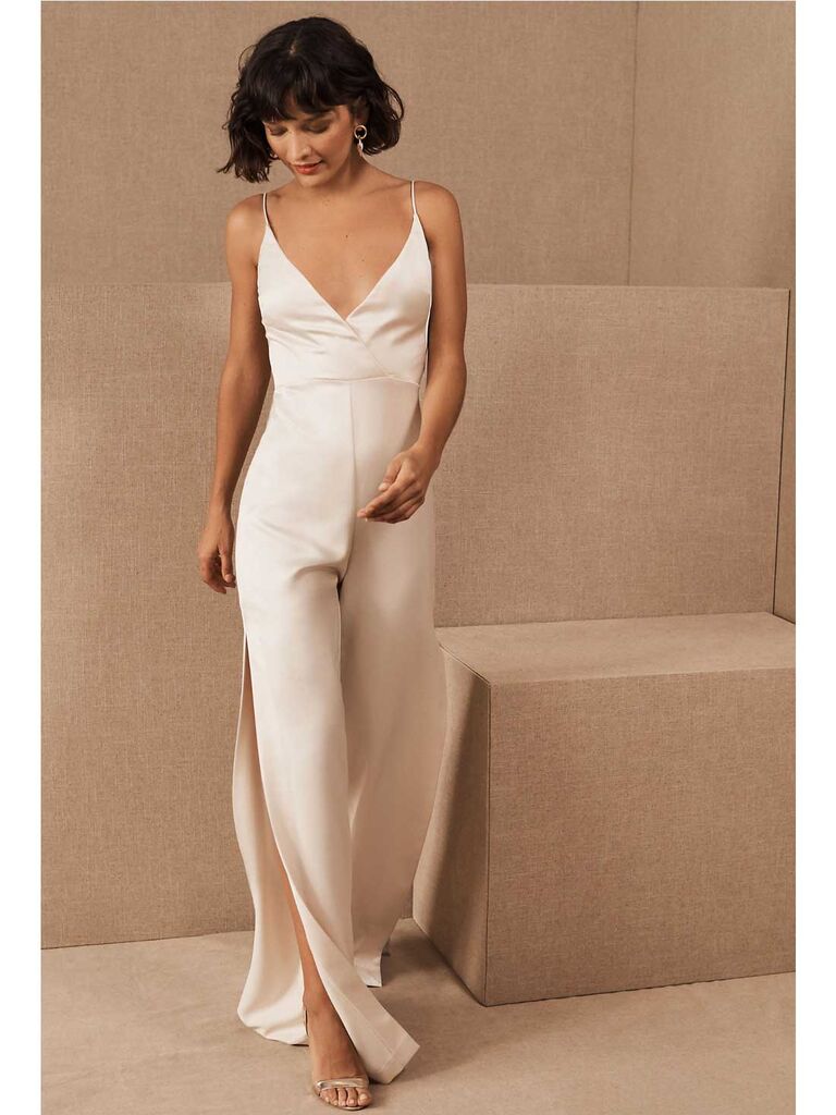 Ivory silk V-neck jumpsuit