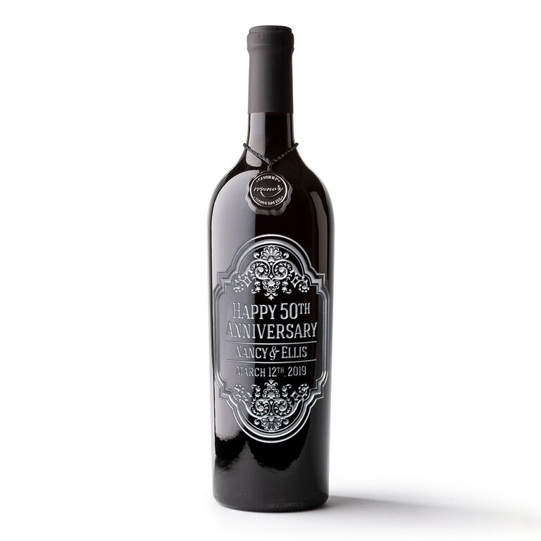 Custom wine bottle for thoughtful anniversary gift for parents