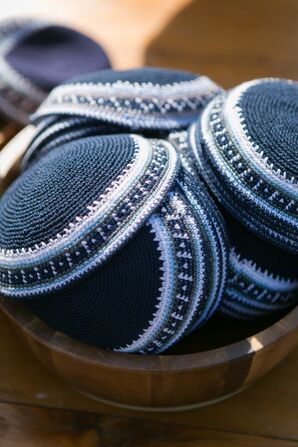 Woven Navy Blue and White Striped Kippah