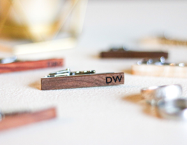 Wooden tie clip with initials engraved
