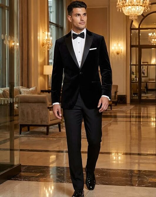 BLACKTIE LIAM Black Velvet Wedding Tuxedo Black Tuxedo - 4