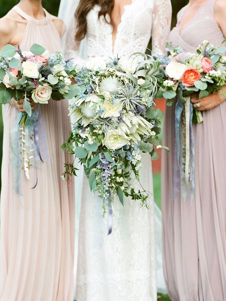 Fairytale-themed wedding bouquets with ribbons