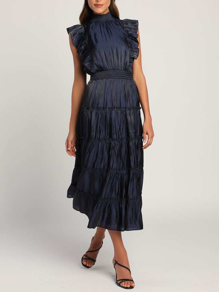 navy blue midi tiered dress
