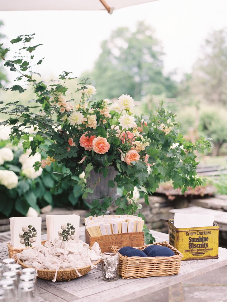 Table With Kippots and Wedding Favors