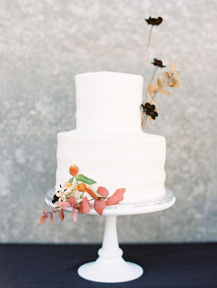 simple white cake with flowers