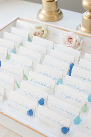 Place Cards with Sea Glass Wine Charms
