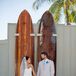 Tan Three-Piece Suit With Blue Chevron Tie