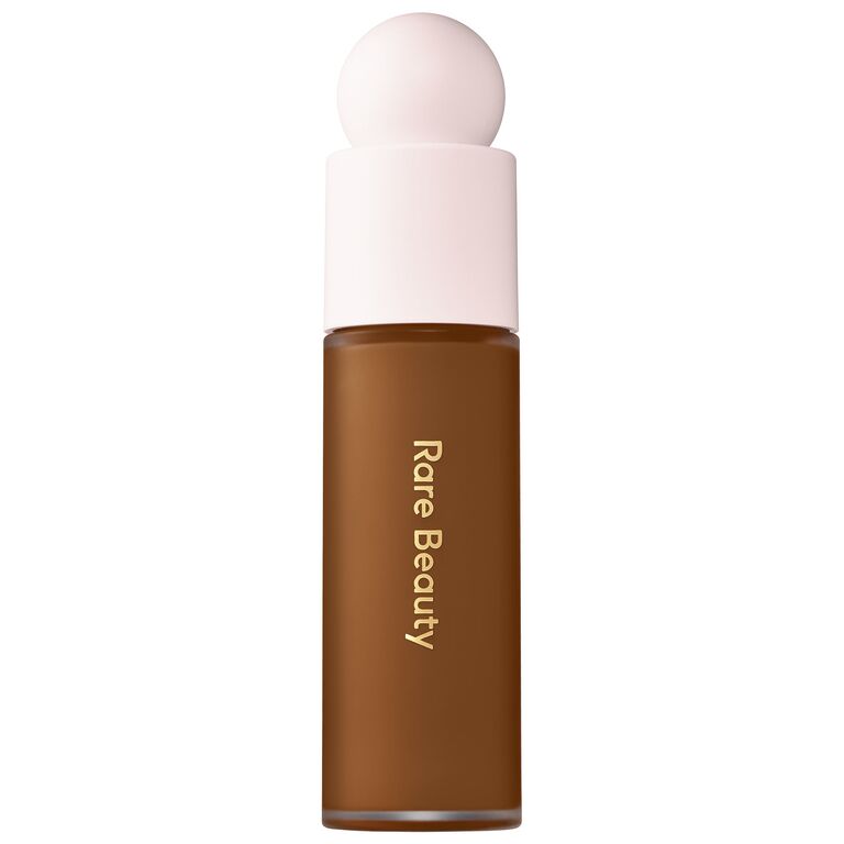 Rare Beauty foundation in a glass bottle. 