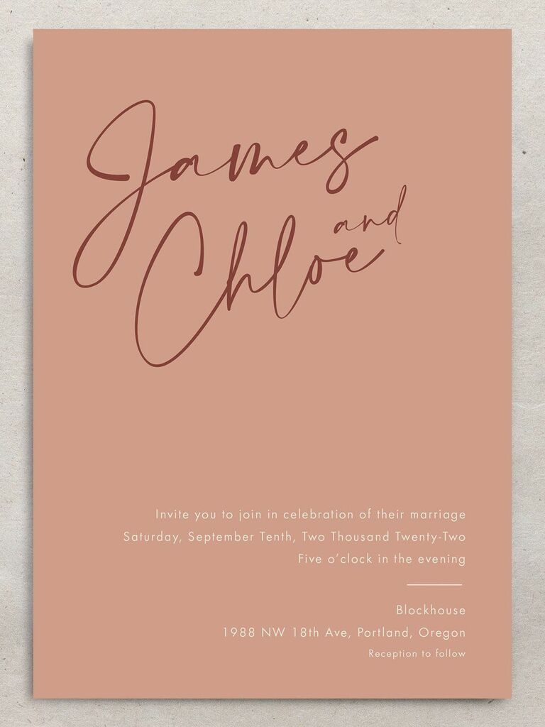 simple font wedding invitation pink background