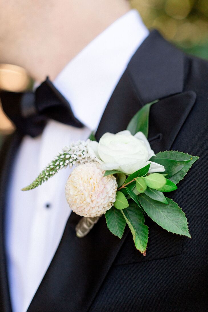 Formal White Boutonniere with Leaves