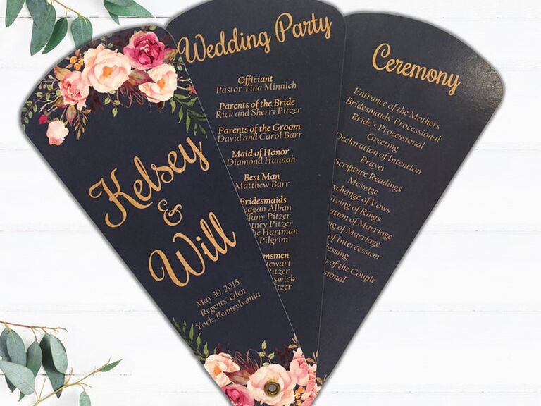 Wedding Sophisticate navy wedding program fans