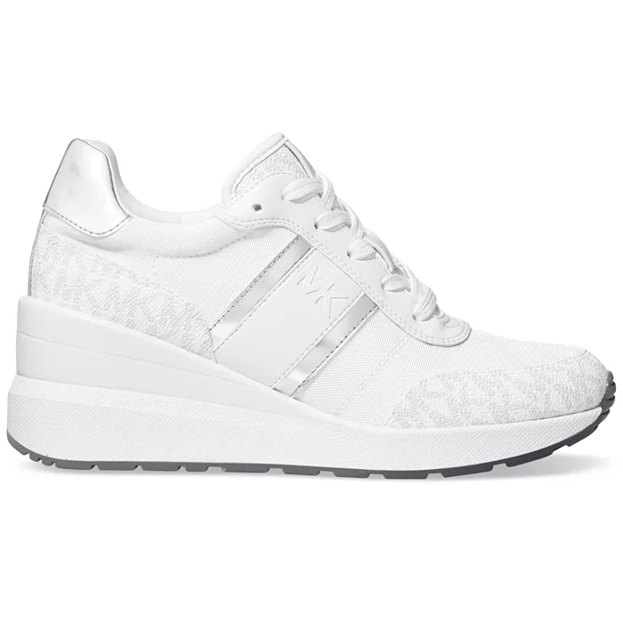 A stylish lace-up wedged sneaker in white