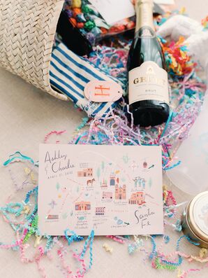 Playful Custom Map of Santa Fe, New Mexico, as a Guide and Wedding Favor