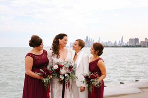 Burgundy Bridesmaid Dresses and Coordinating Bouquets