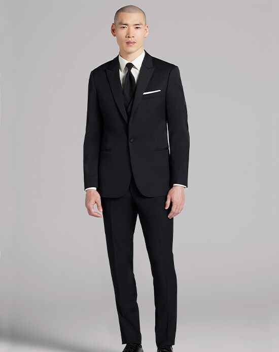 MEN’S WEARHOUSE BLACK By Vera Wang Peak Lapel Tuxedo Black Tuxedo - 1