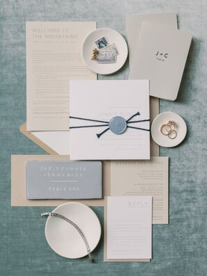 Simple, Classic Invitation Suite in Champagne and Pale Blue Colors