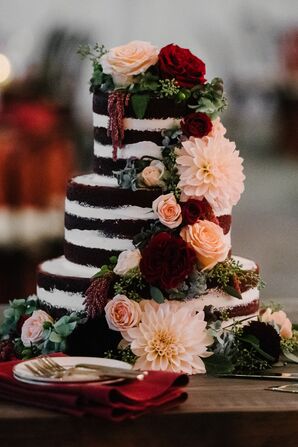Naked Cake Topped with Roses and Chrysanthemums