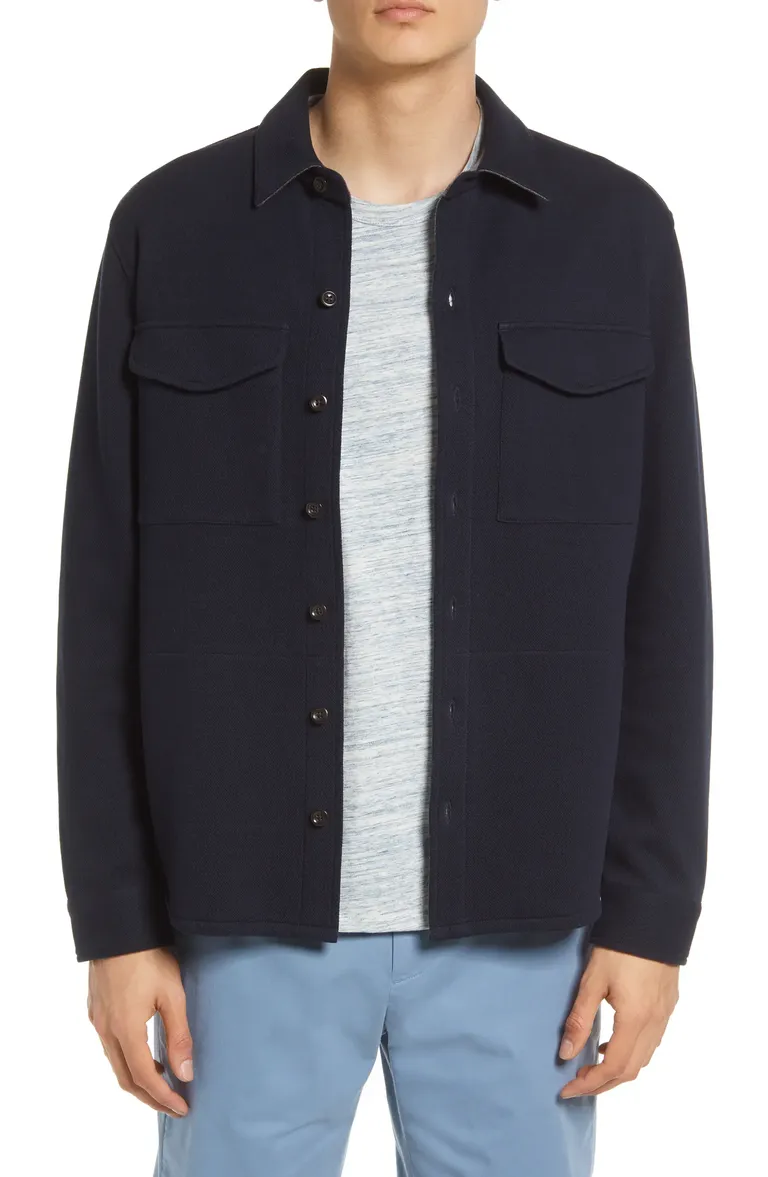 button up shacket with collar and pockets